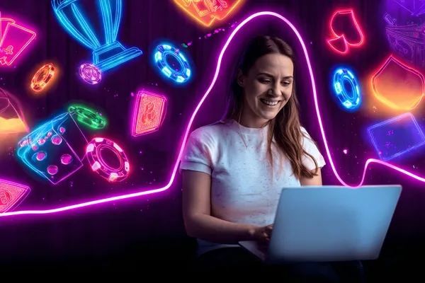 A dramatic shot of winning sevens landing on a slot reel surrounded by shining gold coins, symbolizing big wins.